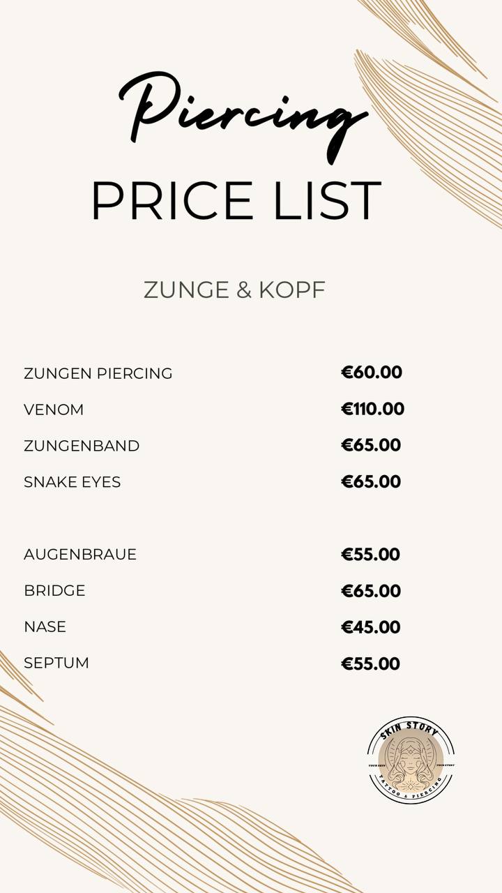 Piercing Preis Liste 5